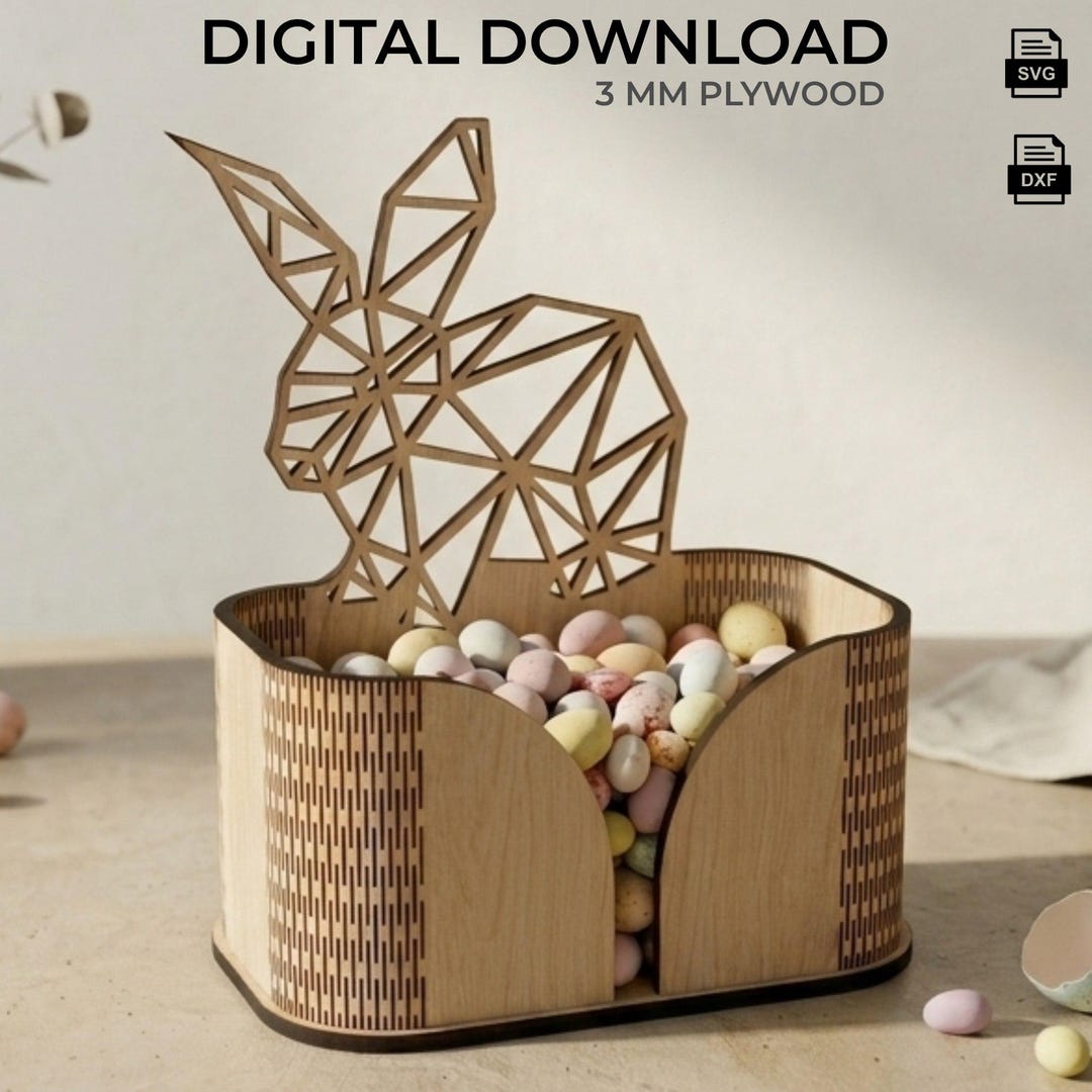 3 Mm Plywood Easter Bunny Gift Box | Modern Lasercut Easter Decor ...