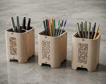 Wooden Laser Cut Plywood Pencil Holder 3mm Digital Download Dxf Svg Files, Vector Files For Wood Laser Cutting