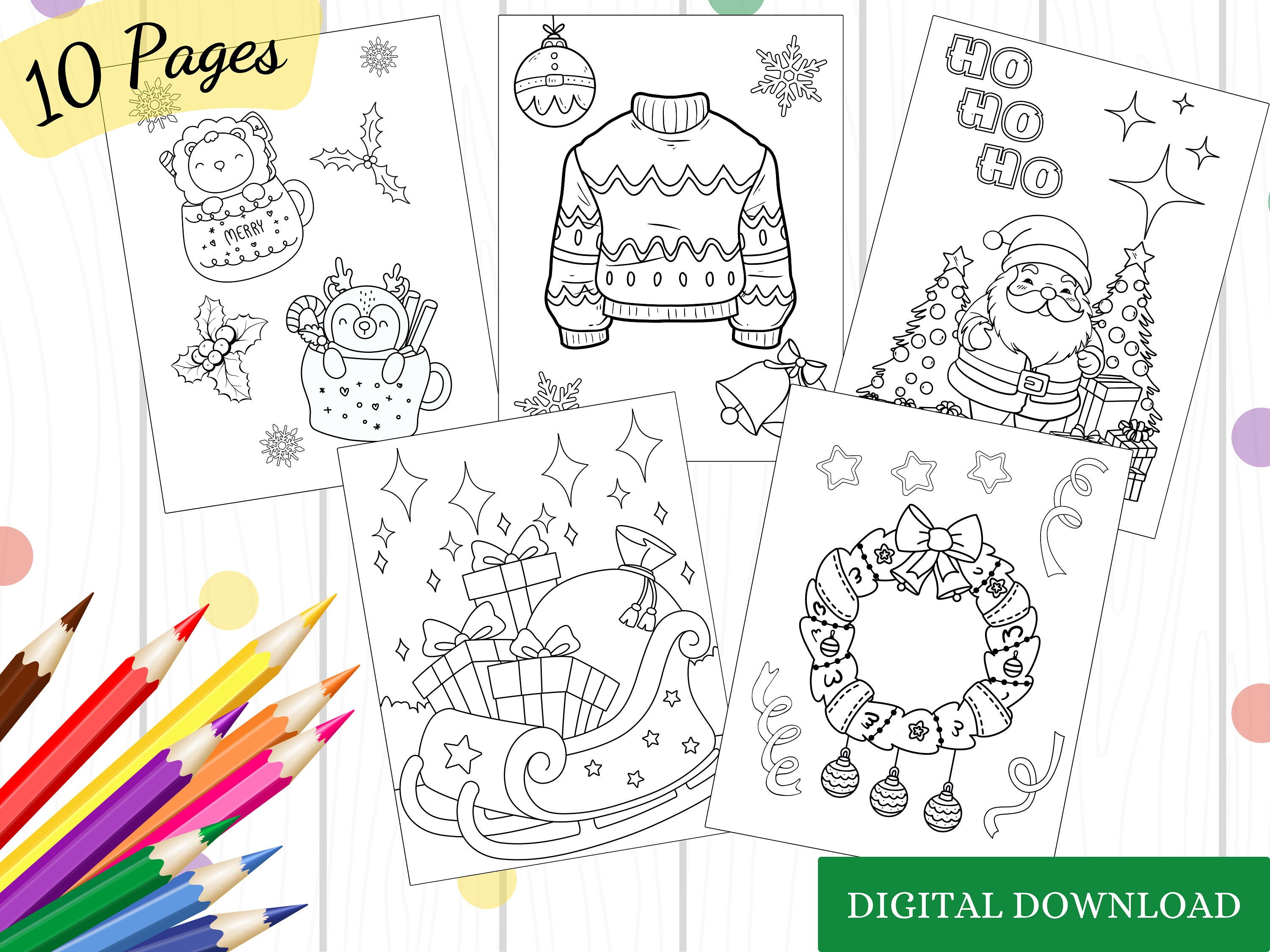 10 Christmas Coloring Pages, Christmas Printable, Christmas Games