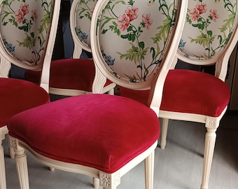 Classic Style Chair - Original Century Furniture - Elegant Red Velvet - Flower Ornament - Dining Chair