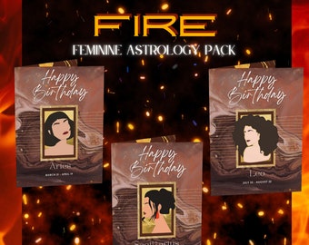 Paquete de tarjetas de felicitación de astrología femenina del fuego