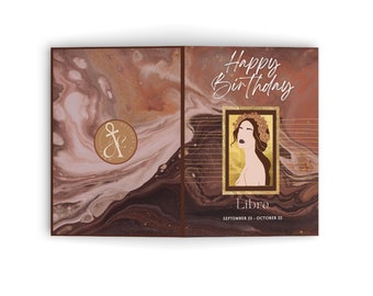 Tarjeta de felicitación de cumpleaños con astrología femenina de Libra