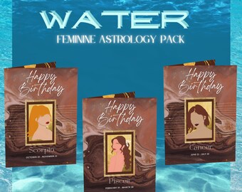 Paquete de tarjetas de felicitación de astrología femenina del agua