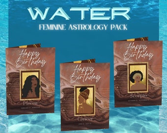 Paquete de tarjetas de felicitación de astrología femenina del agua (para personas de color)