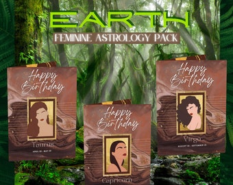 Paquete de tarjetas de felicitación de astrología femenina de la Tierra