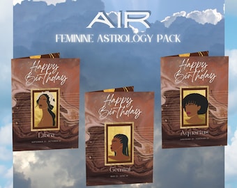 Paquete de tarjetas de felicitación de astrología femenina del aire (para personas de color)