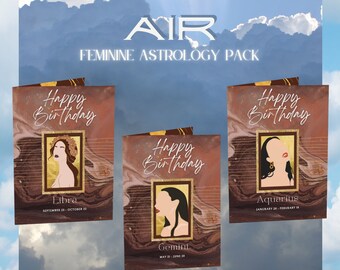 Paquete de tarjetas de felicitación de astrología femenina del aire