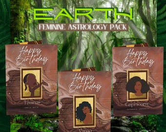 Paquete de tarjetas de felicitación de astrología femenina de la Tierra (para personas de color)