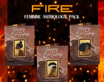 Paquete de tarjetas de felicitación de astrología femenina de fuego (para personas de piel oscura)