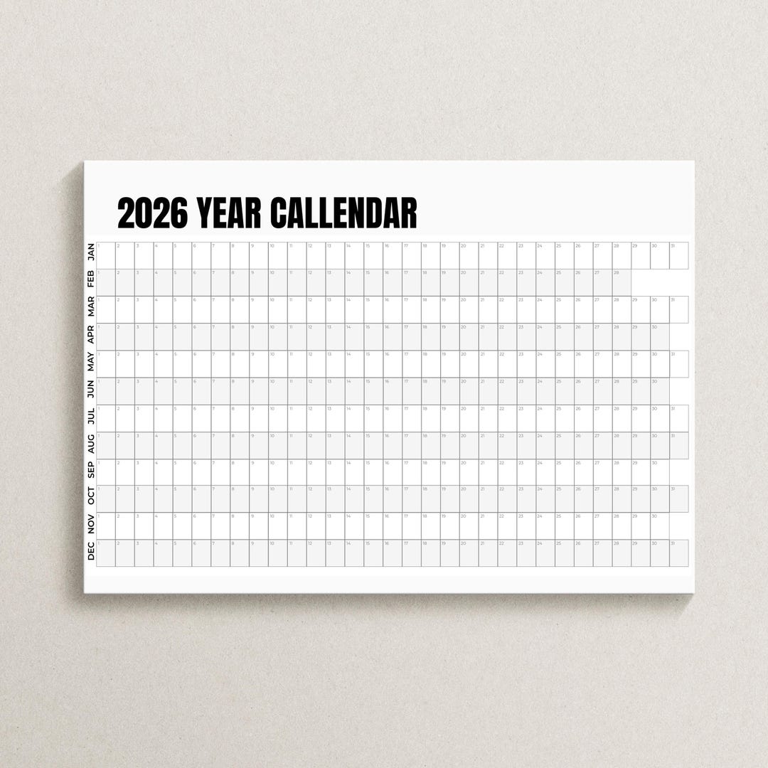 2026 Year at a Glance Calendar | Black & White Minimalist Planner ...