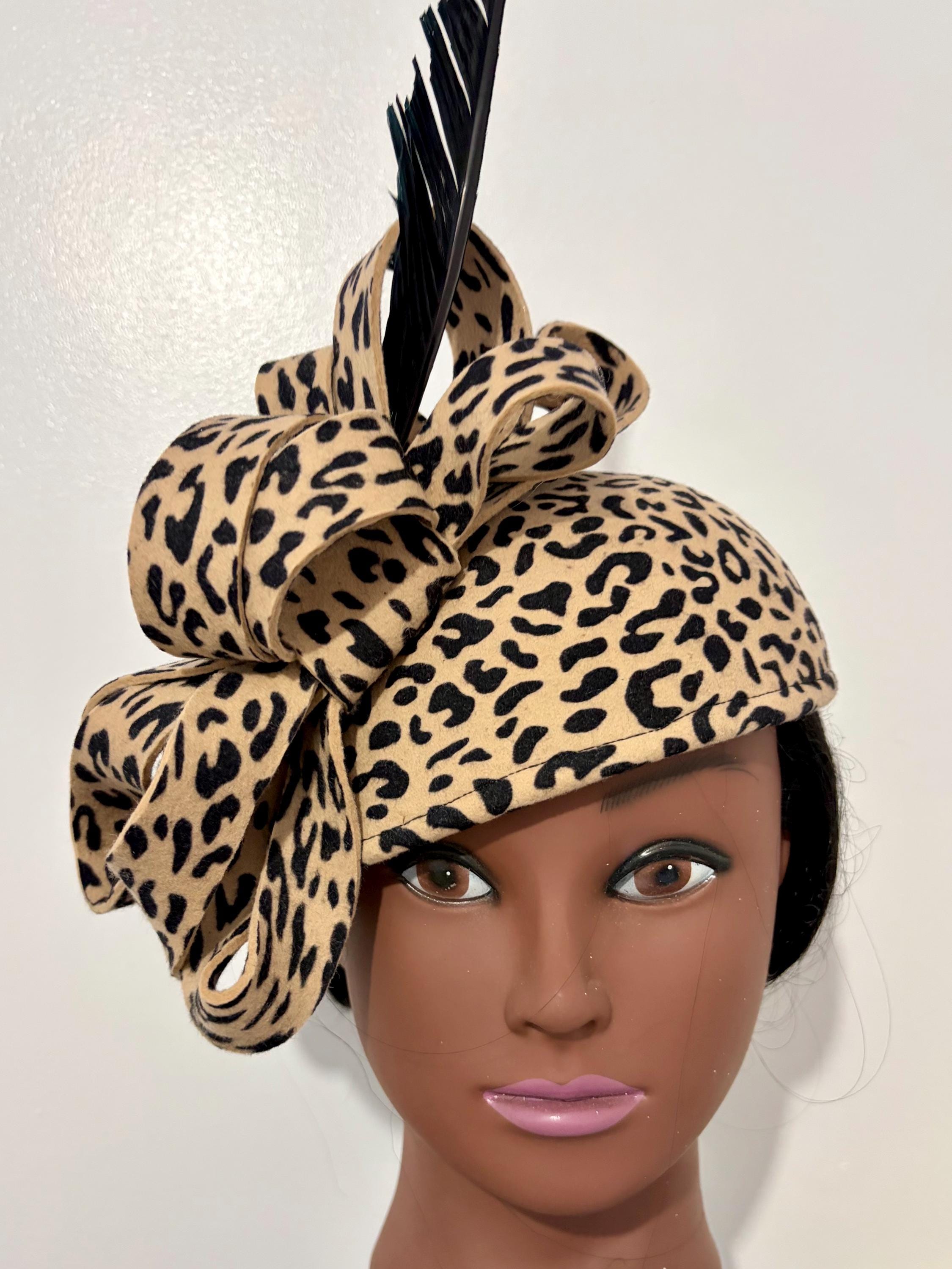 Women\'s Leopard Print Hat Church Wedding Derby Feather Rhinestone Whittall Shon Leopard Church Hat - Etsy main image 4