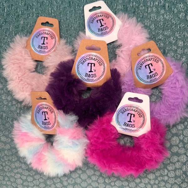 Handmade Faux Fur Crocheted Scrunchies. New, LGBTQ, EDM, Coachella, Festival, Rave Sene, Campy, Cosplay, PRIDE, 90's style, Hair ties, Vegas