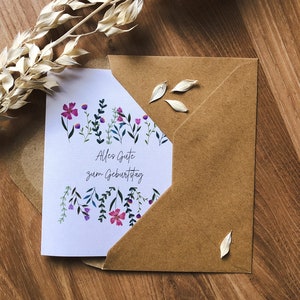Geburtstagskarte | Blumig Illustrierte Grußkarte | Zum Geburtstag | Wildblumen | Liebevoll gezeichnet | Hochwertiges Leinenpapier | Aquarell