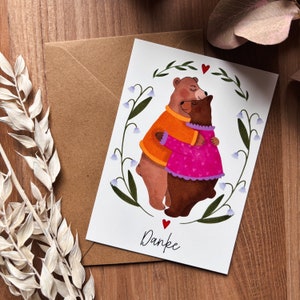 Illustrierte Postkarte / Bären Grußkarte / Muttertagskarte / Dankeskarte / Bärenzeichnung / Süße Illustration / Umarmung / Mutmachkarte