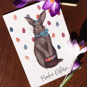 Osterhasen Postkarte – Frohe Ostern Grußkarte – Aquarell Illustration