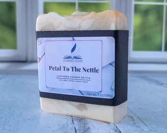 Petal to the Nettle by Storied Soaps - Lavender Orange Nettle Hand and Body essential oil soap - Oversized 7 oz bar