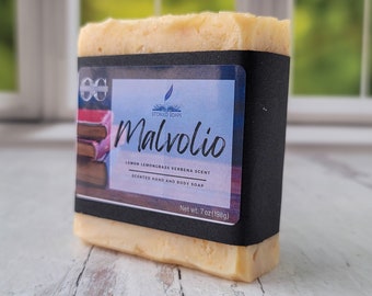 Malvolio by Storied Soaps - Lemon Lemongrass Verbena scented - Oversized 7 oz Bar Soap - Discontinued