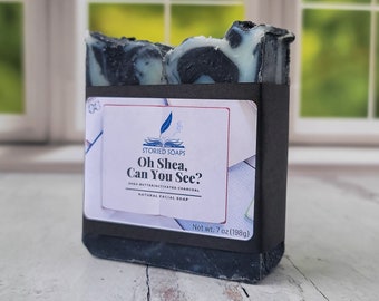 Oh Shea Can You See by Storied Soaps - Oversized 7 oz Shea Butter and Activated Charcoal Facial Soap