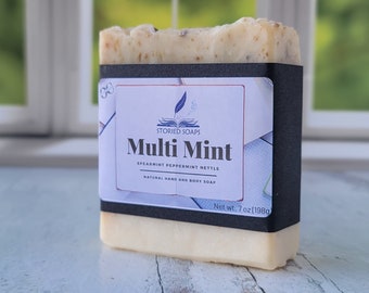 Multi Mint by Storied Soaps - Peppermint Spearmint  Hand and Body essential oil soap - Oversized 7 oz bar - discontinued