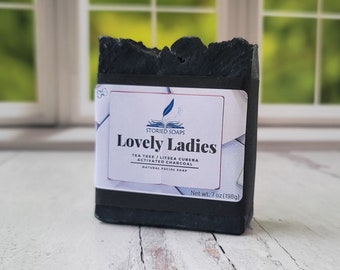 Lovely Ladies by Storied Soaps - Oversized 7 oz Litsea Cubeba, Tea Tree, Activated Charcoal Facial Soap