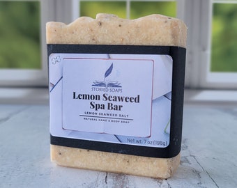 Lemon Seaweed Salt Bar by Storied Soaps - Lemon Seaweed Salt Hand and Body essential oil soap - Oversized 7 oz bar - Discontinued