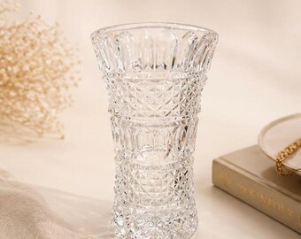 Vintage Lausitzer Cut Crystal Bud Vase, 24% Lead Crystal Vase, Elegant German Glass, Diamond Cut Floral Vase, Gift Decor