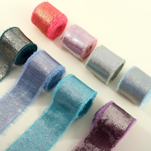 Luxe chiffonlint met bladgoud - 5 werven lint, met de hand gescheurde onbewerkte rand, lint met folierand, lint voor bruiloftsdecor, premium merkverpakking