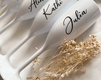 Plastic champagne glass personalized JGA wedding 150 ml