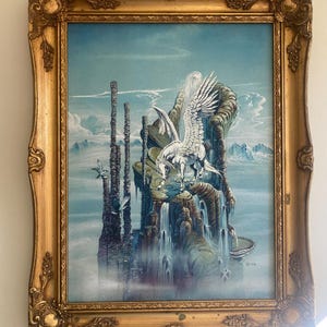 Stampa su tela incorniciata di Pegaso di Chris Achilleos