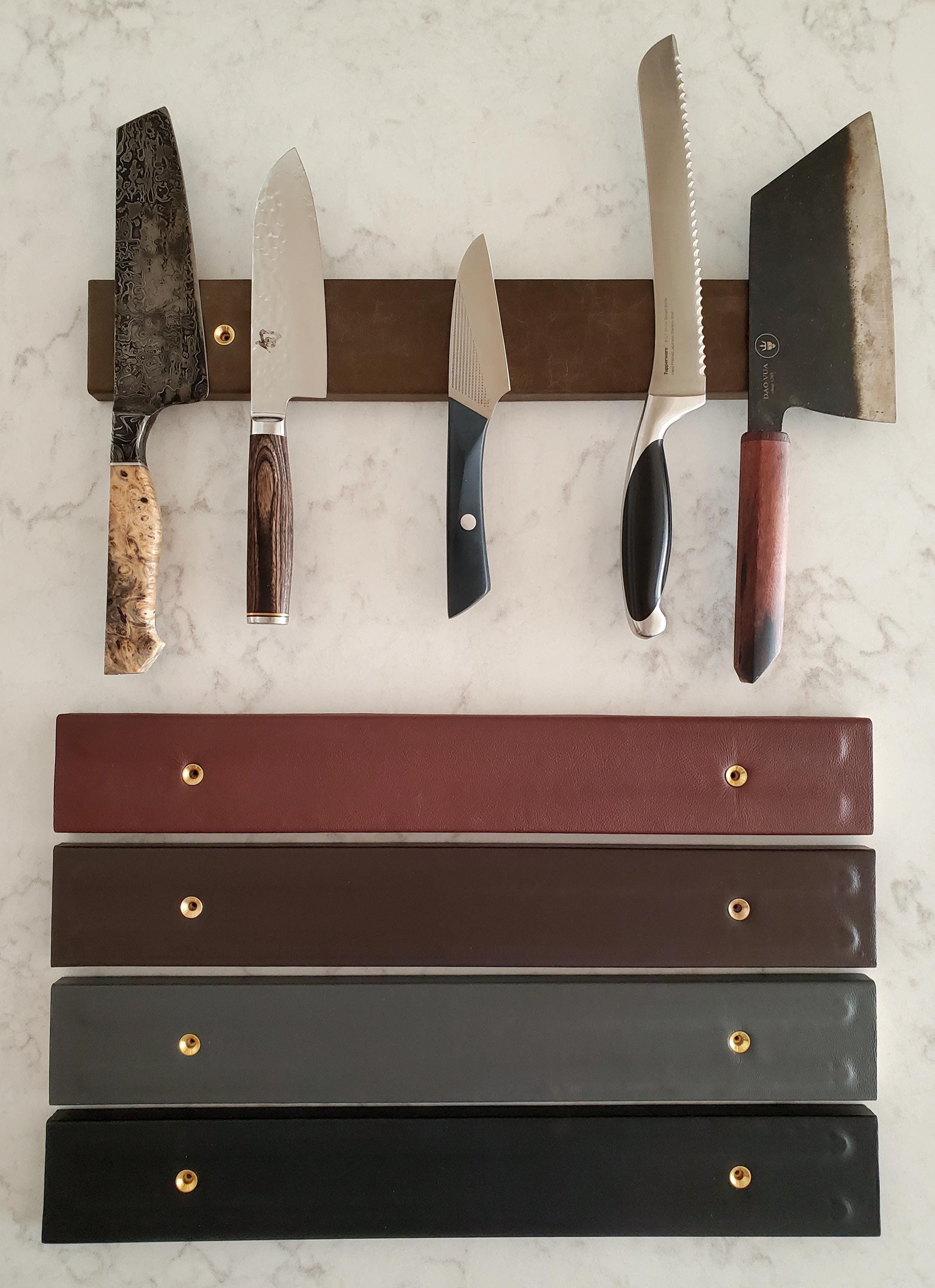 Leather-clad Magnetic Knife Rack - Protects Blades and Holds Knives ...