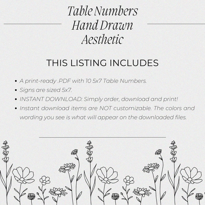 Table Numbers Printable | Hand Drawn Feel | INSTANT DOWNLOAD Numbers 1 ...