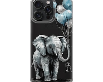 Cute Baby Elephant phone case Baloons cover for iPhone 7, 8, 11, 12, Galaxy S10, S20, A40, A50, A51, P20, P30