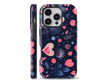 Funda de teléfono con diseño de corazón, color negro, compatible con iPhone 16 Pro, iPhone 15, Samsung S24 ultra, S21, S23 Ultra, Google Pixel 9, 7 Pro
