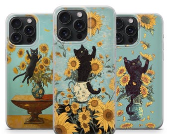 Funda para teléfono Van Gogh con parodia de meme de gato para iPhone 15, 14, 13, 12, 11 Pro Max, XR, 7, 8, Samsung S24, S23, S22 FE, Note 20, Google Pixel 7A