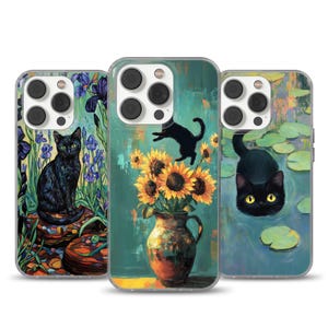 Van Gogh Phone Case Cat Meme Parody cover fits iPhone 12 Pro, iPhone 16 Plus, Samsung S24, A53, S21, S23 Ultra, Google pixel 9,  6A