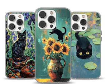Funda para teléfono Van Gogh con parodia de meme de gato compatible con iPhone 12 Pro, iPhone 16+, Samsung S24, A53, S21, S23 Ultra, Google Pixel 9, 6A