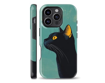 Funda para teléfono con diseño de gato negro y ojos naranjas, compatible con iPhone 16 Pro, iPhone 15, Samsung S24 Ultra, S21, S23 Ultra, Google Pixel 9, 7 Pro
