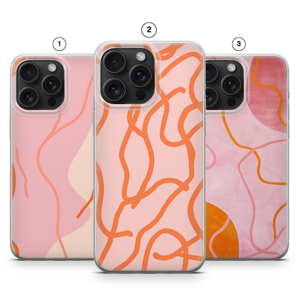 Wavy Orange Phone Case Pink Patterned cover for iPhone 15 Plus iPhone 11 Pro Google Pixel 8A Samsung A15 Samsung S23 Puawei P30 OnePlus 11