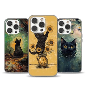 Van Gogh Phone Case Cat Meme Parody cover fits iPhone 12 Pro, iPhone 16 Plus, Samsung S24, A53, S21, S23 Ultra, Google pixel 9,  6A