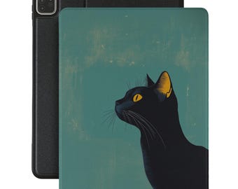 Funda para iPad con diseño de gato negro y ojos naranjas para iPad Air 5, iPad 10 10.9 2022, iPad Pro 12.9 2021, Pro 11 2022, iPad A2377, iPad 10.9