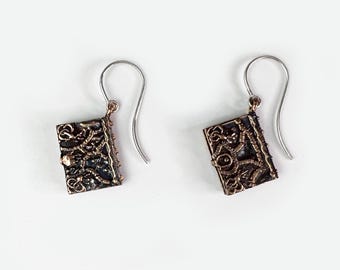 Bronze Spellbook Earrings, Hollow 3D Book Jewelry