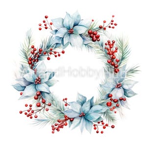 Boże Narodzenie Mroźny Wieniec Akwarela Clipart, 12 Wysokiej Jakości JPG, Wydruk, Dziennik, Pamiętnik, Karta, Rzemiosło, Kubek, Pobieranie Cyfrowe, Wykorzystanie Komercyjne