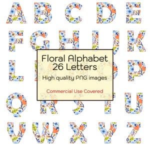 Alphabet Blumen Buchstaben, 26 hochwertige PNGs, Kinderzimmer Drucke, Wandkunst, digitaler Planer, Journal, digitaler Download, Clipart zum ausdrucken