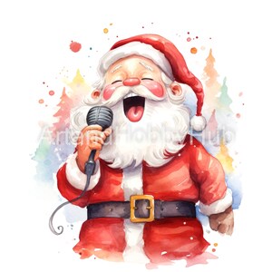 Clipart de aquarela de Papai Noel cantando, 12 JPGs de alta qualidade, Natal, artesanato, diário, faça você mesmo, cartão, download digital, uso comercial