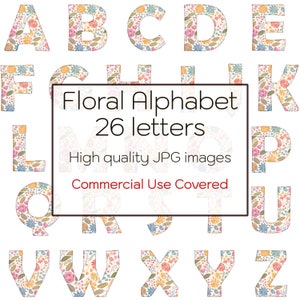Letras florales del alfabeto, 26 archivos JPG de alta calidad, impresiones para guarderías, arte mural, planificador digital, diario, descarga digital, clipart imprimible