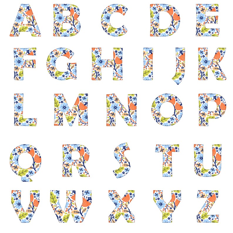 Alphabet Floral Letters 26 High Quality Jpgs Nursery Prints Etsy