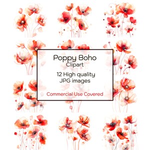 Clipart aquarelle abstrait bohème bohème, 12 fichiers JPG de haute qualité, art mural, imprimé floral, cartes, créations artisanales, téléchargement numérique, usage commercial
