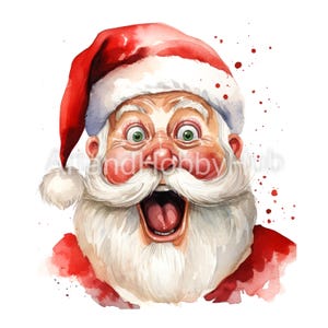Clipart acquerello di Babbo Natale sorpreso, 12 JPG di alta qualità, Natale, artigianato, diario, fai da te, biglietto, download digitale, uso commerciale