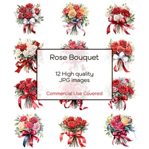 Rosenstrauß Aquarell, 12 hochwertige JPGs, Valentinstag, Druck, Journal, Karten, digitaler Download, Clipart druckbar, kommerzielle Nutzung