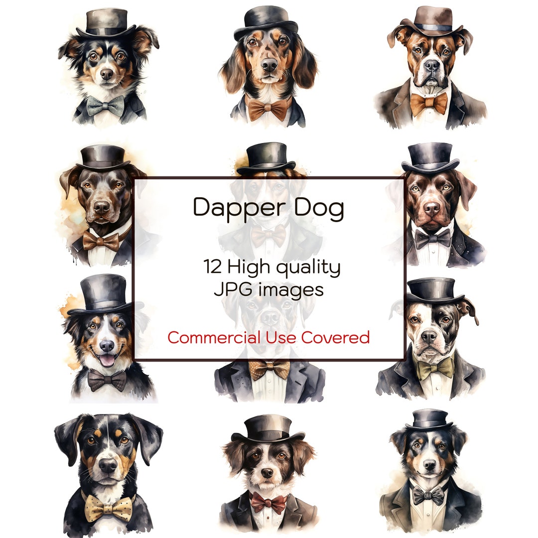 Dapper Dog Watercolor Clipart, 12 High Quality Jpgs, Print, Craft ...